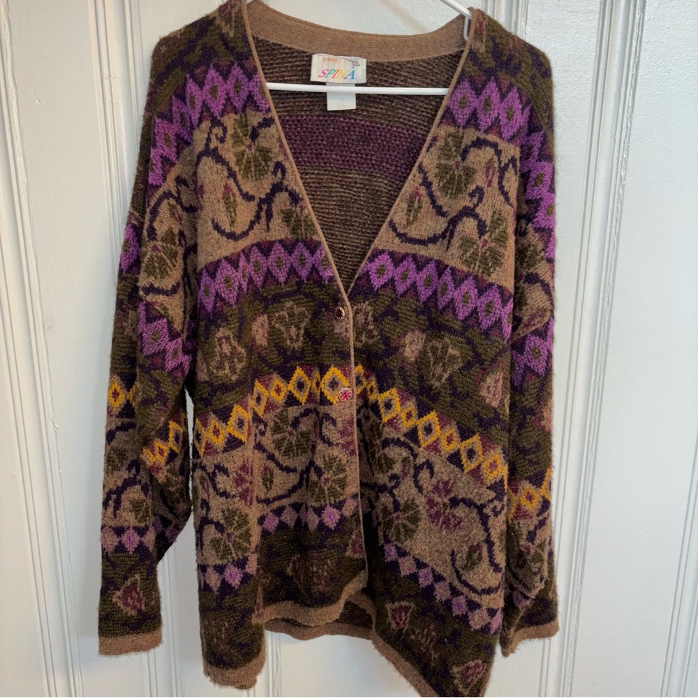 Vintage multicolor purple olive tan Cardigan Mohair/Alpaca blend made in Italy